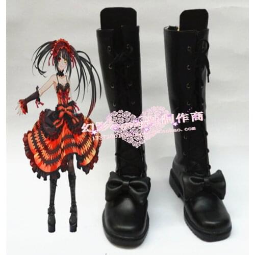 Date A Live Tokisaki Kurumi Black Long Cosplay Shoes Boots H016