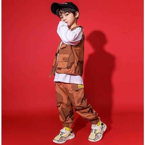 Kid Hip Hop dance Clothing Sweatshirt Tops Jacket Camo Cargo Pants for Girl Boy Party Jazz Dancing Costume Clothes Street Wear