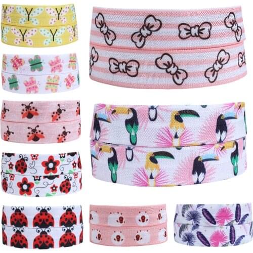50 yards/lot) Hot sale spring tiny flower and bird printed fold over elastic