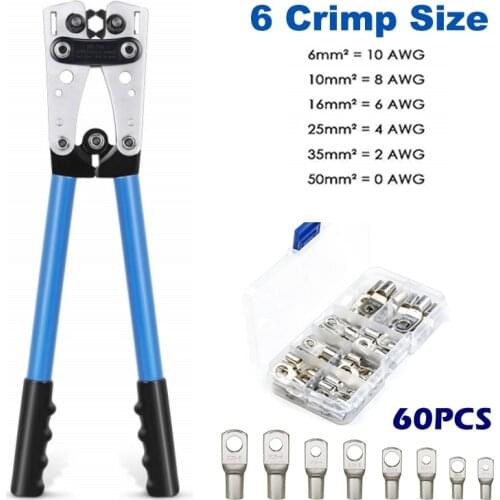 HX-50B Cable Lugs Crimping Pliers Clamp Electrician Hand Tools Sets With Copper Ring Terminals For Car Battery Wire Lugs 6-50mm²
