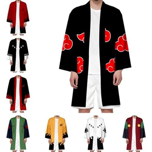 Anime Hokage Konoha Kakashi Kimono Tsunade Ninja Cloak Jiraiya Cosplay Costumes Red Cloud Symbol Haori Cardigan Trench Jacket