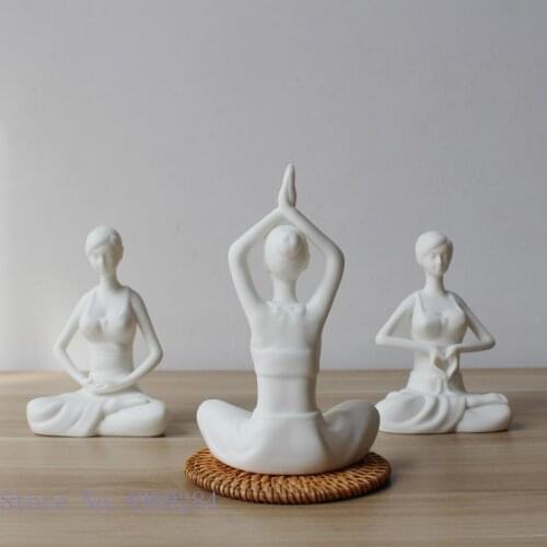 Chinese Ceramic Figure Ornaments Yogi Yoga Movement Woman Modern Home Decoration Character Handicraft Furnishings Accessories