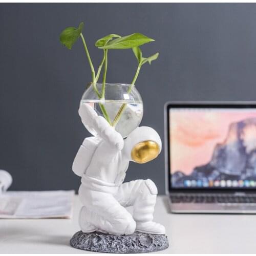 Creative Green Dill Vase Astronaut Hydroponic Transparent Glass For Flower Arrangement Pot Aquatic Plants Living Room Decoration