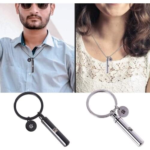 Cremation Jewelry for ashes Stainless Steel Cylinder Urn Pendant Keepsake Memorial Keychain for Human Pet Ashes Holder