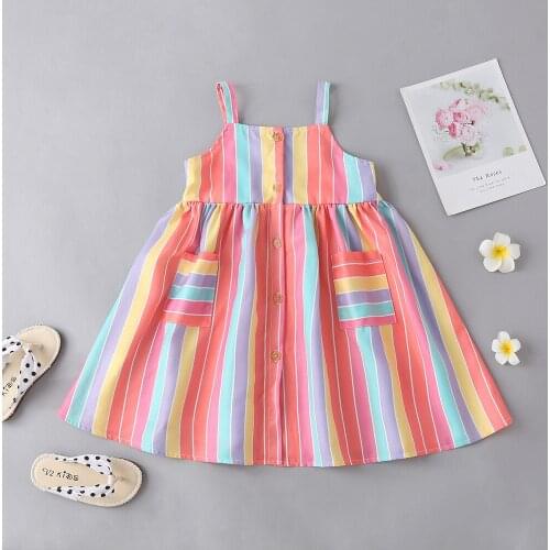 Girls summer dresses, childrens clothing, color striped sling dresses, childrens summer fashion clothing