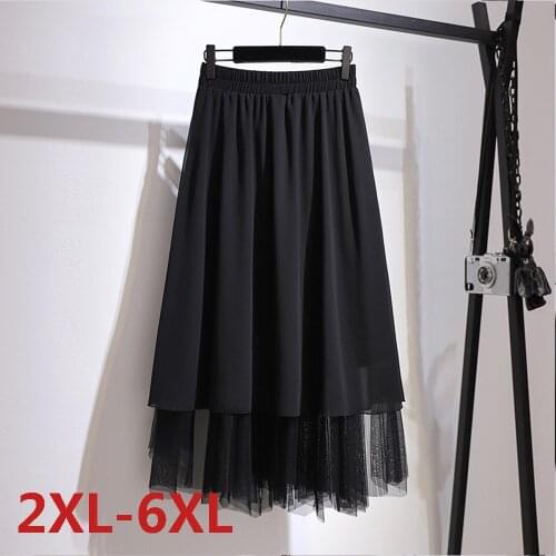 Big Size Summer Half-length Irregular Mesh Gauze A-line Skirt Plus Size Fat MM Women Large Size Clothing Chiffon Pleated Skirt