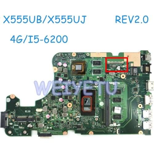 X555UB 4G RAM With I5-6200 CPU Motherboard REV2.0 For ASUS X555UB X555UJ X555U Laptop Mainboard 90NB0AQ0-R01300 Tested Working