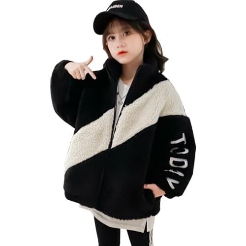 Girls Fur Coat Patchwork Outerwear Coat For Girls Casual Style Girls Jackets Winter Kids Clothing 6 8 10 12 14