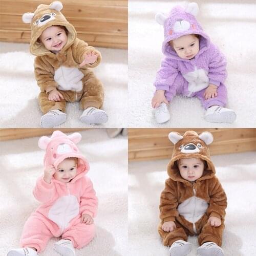 Cute fleece thermal hoodie baby girls boys rompers cute ear zipper toddler kids fall winter outwear Christmas childrens clothes