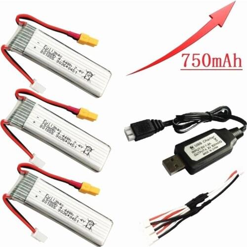 Upgraded Version 750mAh 7.4V Lipo Battery and USB Charger For XK K130 RC Helicopter Spare Parts Accessories 7.4v Drone Battery