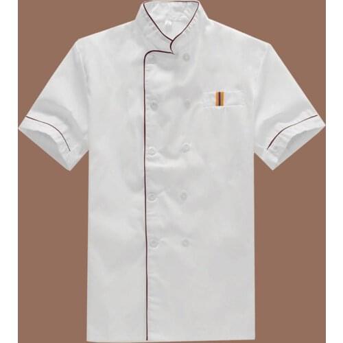 Men Short Sleeve Double-breasted Chef Waiter Work Uniform Catering T-shirt Top