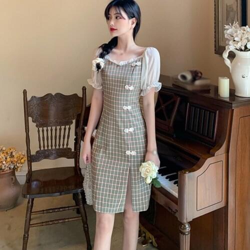 2020 Sleeve Collar Bubble Sleeve National Style Cheongsam Slim Dress