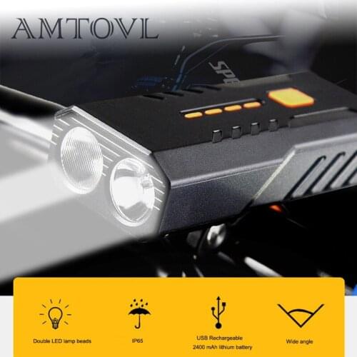 AMTOVL Bike LED Front And Back Light Rainproof USB Rechargeable 2400mAh MTB Lamp Headlight Ultralight Flashlight Bicycle Light