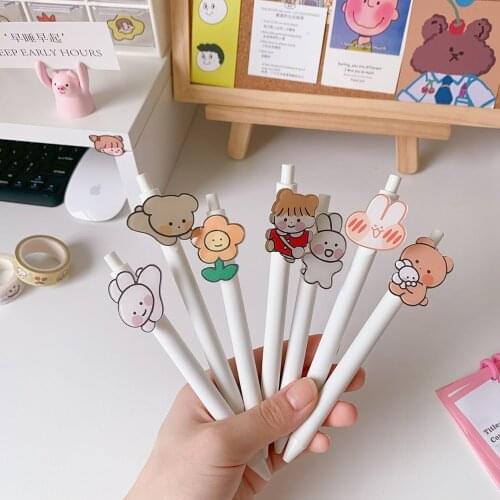 SKYSONIC 1PC Kawaii Gel Pen Animals&Flowers Students Examination Pen Cartoon Children Writing Press Pen School Office Stationery