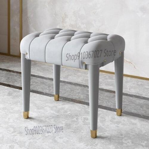 Modern Light Luxury Leather Art Dressing Stool Simple Solid Wood Paint Bedroom Makeup Stool Shoe Changing Stool Nail Stool