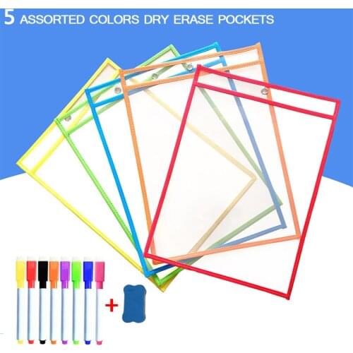 Dry Erase Pockets Sleeves Reusable Transparent PP File With Pen Write Wipe Drawing Whiteboard Markers Used for Teaching Supplies