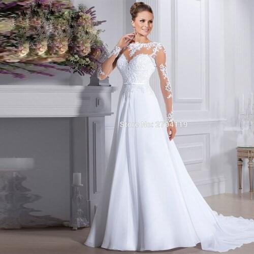Wedding dress 2019 long sleeves Cap sleeves vestido de noiva A line wedding Gown o neck Sashes robe de mariee Customise gelinlik