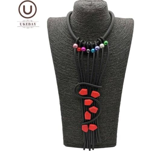 UKEBAY New Tassel Pendant Necklaces Women Luxury Handmade Statement Necklace Rubber Jewelry Wood And Pearl Accessories Chains