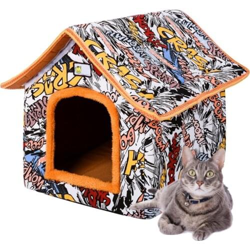 Pet Outdoor House Dog Heated Kitty House Cat Warm Shelter Foldable Puppy Cats Pet Cage Outdoor Indoor Dogs Houses With Mat