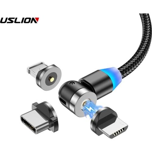 USLION Micro USB C Cable Magnetic 540 Rotation Type C Charging Cable For iPhone 11 8 7 Plus Xr Samsung Xiaomi Charger