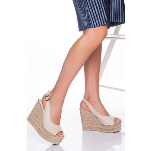 Derithy Women Beige Suede Wedges Shoes