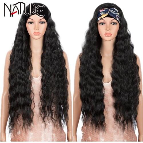 Nature Hair Soft No Gel Headband Wigs For Women 34 Inch Water Wave Curly Hair Wigs Synthetic Easy Install Heat Resistant Fiber