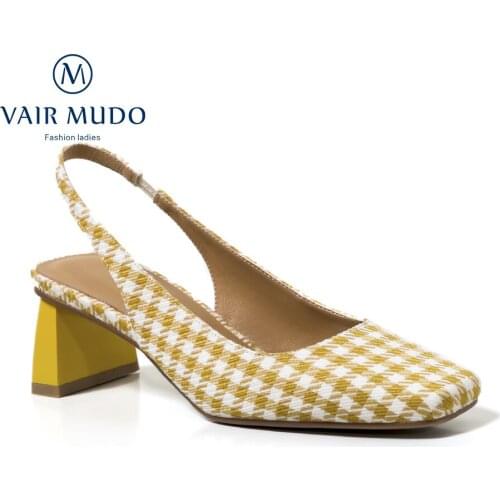 VAIR MUDO Women High Heels Pumps Shoes Mary Janes Jacquard Fabric Lattice High Quality Square Toe Slip-On Novelty Spring D188L