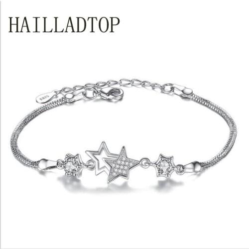 Silver Plated Bracelets For Women Girl Trendy Star Jewelry Charm Bracelets & bangles Link Chain Purple Cubic Zirconia Pulsera