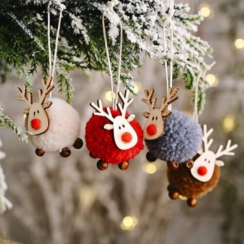 1 pc Cute Felt Wooden Elk Christmas Tree Decorations Hanging Pendant Deer Craft Ornament Christmas Decorations for Home New Year