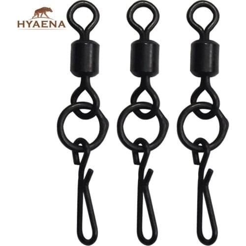 Hyaena 10pcs 3.2cm Fishing Rolling Swivel W/ Quick Change Snap Matte Black Carp Rig Body Fishing Swivel Carp Fishing Accessories