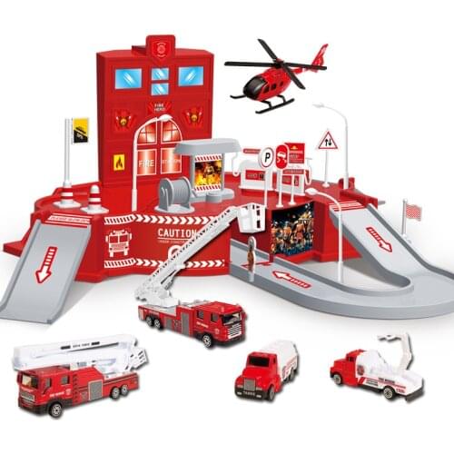 3D City Police Station Railway Alloy Carplay Engineering Fire Truck Track Car DIY Model Building Kits Assembly Toys HC0323
