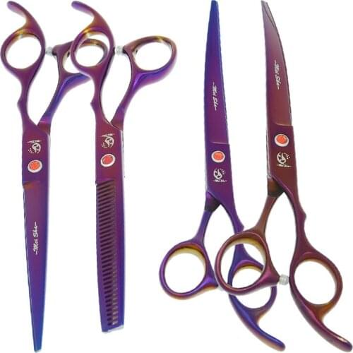 7.0" Professional Animals Hair Cutting Thinning Scissors Steel 440c Dog Grooming Shears Set Curved Tesouras Pet Suppliers B0020A