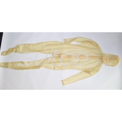 Suitop latex rubber Teddies Exotic Apparel zentai transparent catsuit with hood and feet with back zip