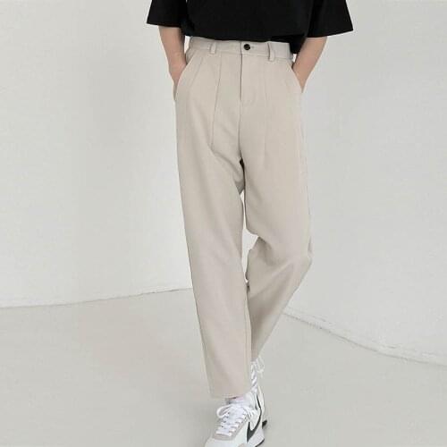 High Waist Folds Solid Straight-leg Slacks Men Korean Simple Black Suit Pants Men Retro Fashion Loose Carrot Pants Mens 2021