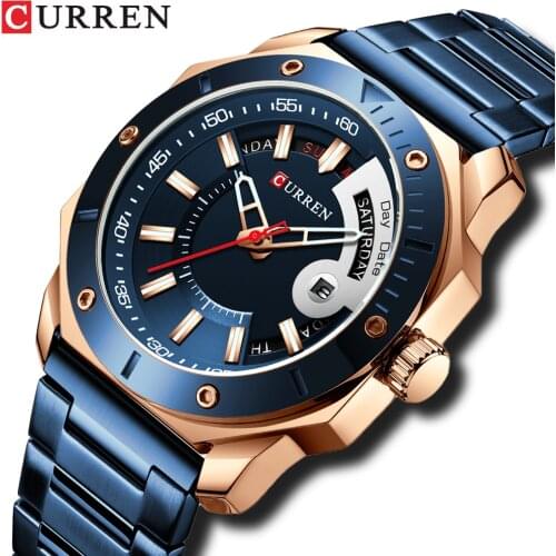 CURREN Mens Watch Fashion Chic Stainless Steel Quartz Male Watches with Date and week Gentleman Choice