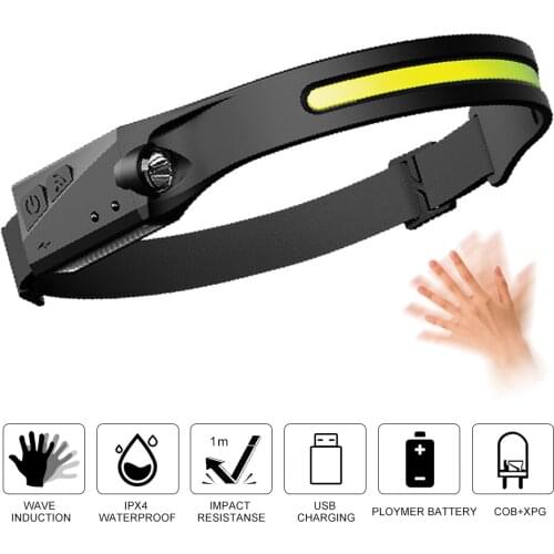 COB Headlight Powerful USB Charging Strong Headlamp Torch Outdoor Induction Waterproof LED Camping Fishing Flashlight Lantern