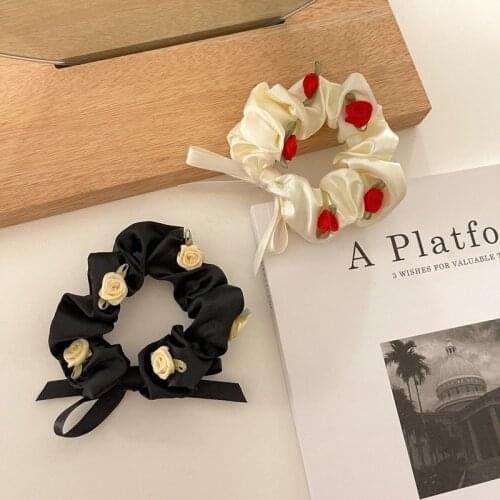 Flower Bows Hair Rubber Bands For Women 2021 Vintage Colorful Ponytail Hair Accessories Sweet Romantic Retro Headwear Elastic