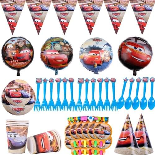 Disney Cars Lightning McQueen Cars Disposable Tableware Cups Plates Balloon Kids Birthday Party Baby Shower Decoration Supplies