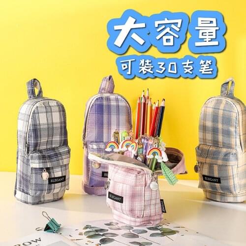 Plaid Canvas Pencil Case Japanese JK Style Large-capacity Girl Pencil Bags School Supplies Pencil Stationery Storage