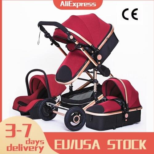 Multifunctional 3 in 1 Baby Stroller luxury Portable High Landscape 4 Wheel Stroller Folding Carriage Gold Baby Newborn Stroller