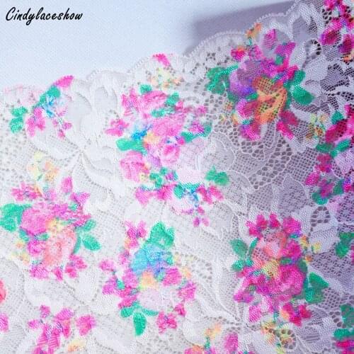 Cindylaceshow 1 Yard 19 cm Wide Colorful Floral Stretch Lace Trim Ribbon Elastic Lace Fabrics Bra Making Lace Lingerie Garters Swimsuit Sewing Accessories DIY Crafts Dropshipping