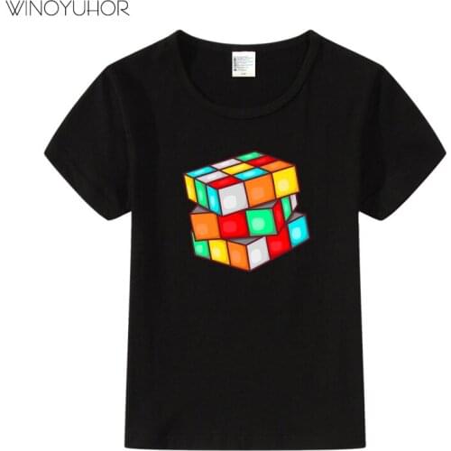 Summer New Fashion Children Boys Tops Clothing Baby Kids Cotton Tee Shirt Cartoon Magic Cube Print Short Sleeve T Shirts