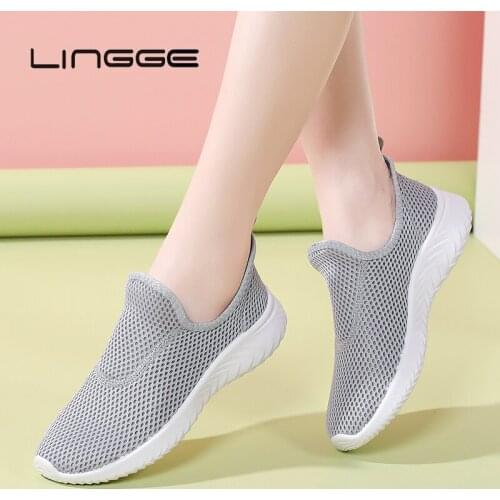 LINGGE Female Sneakers Breathable Mesh Men Casual Shoes Lightweight Summer Outdoor Sports Running Shoes Soft Sole Big Size 35-41
