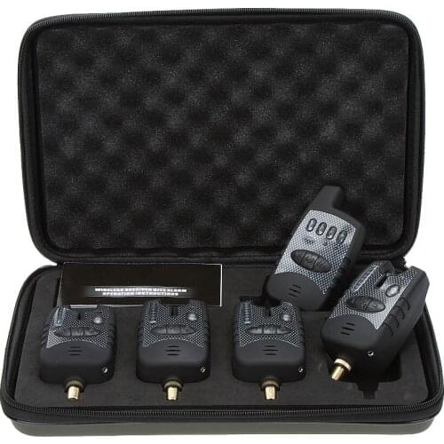 Lixada Wireless Digital Fishing Alarm Set 4 Fishing Bite Alarm + 1 Receiver in Case for Carp Fishing Electric Bite Alarm Tool