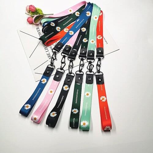 Fashion Daisy Mobile Phone Lanyard Work Card Sleeve Sling DIY Anti-lost Hand Rope Hanging Neck Polyester Ribbon Phone Straps
