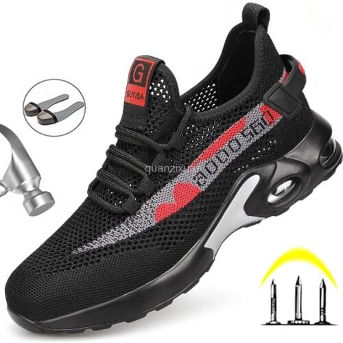 Male Shoes Breathable Mesh Safety Shoes Men Light Sneaker Indestructible Steel Toe Soft Anti-piercing Work Boots Work Shoes Men