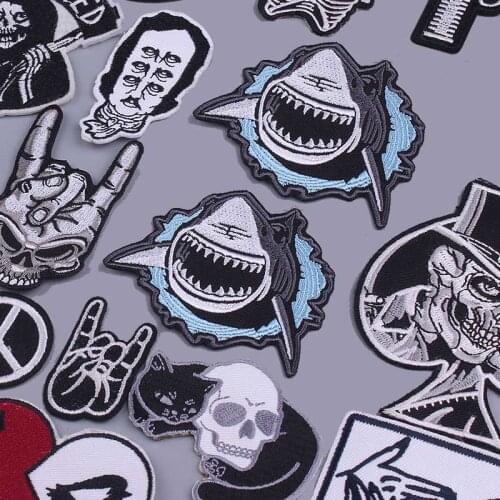 Punk Patch Iron On Patches For Clotging Stripe For Jacket Rock Embroidered Patches On Clothes Black And White Metal Patch Stripe