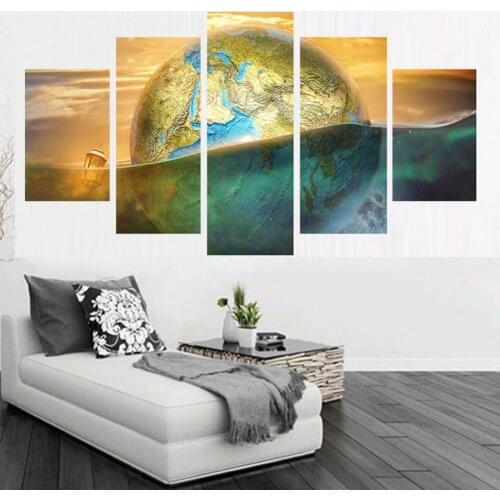 Wall Art Pictures Home Decoration Posters Unframed 5 Pieces Earth Submerged Abstract Landscape HD Printed Modern Painting