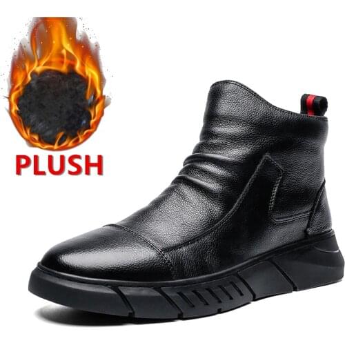 Brand New Autumn Winter Hightop Men Shoes Soft Leather Casual Shoes Warm Plush Snow Boots Fashion Ankle Boots Working Boots