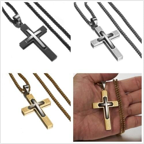 New Arrive 316L Stainless Steel Punk Cross Crucifix Pendant With 24inch Box Chain Necklace Mens Womens Jewelry